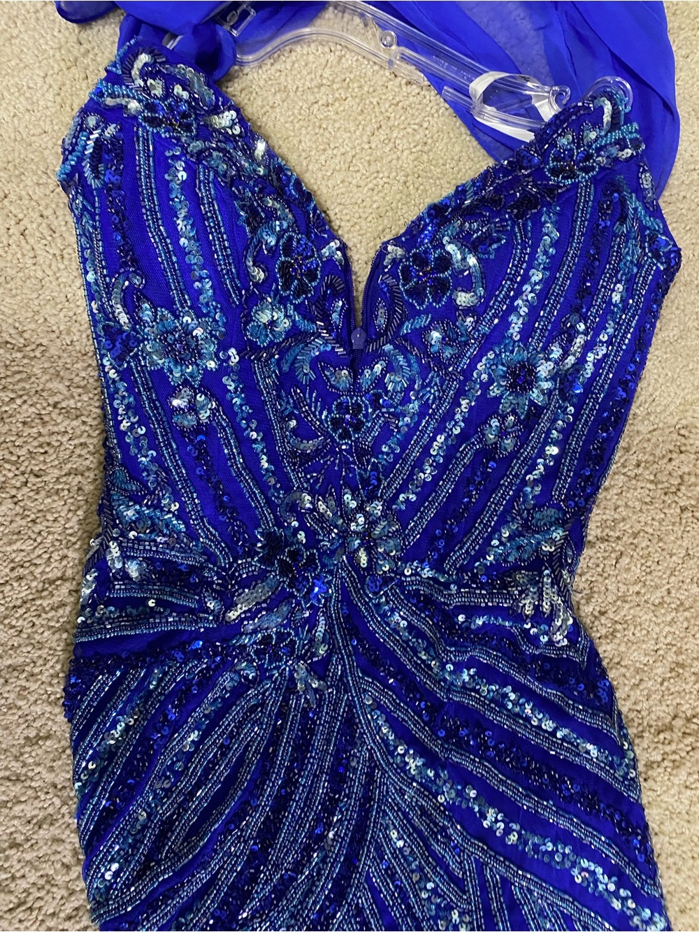 Strapless Beaded Evening Dress in Royal Blue